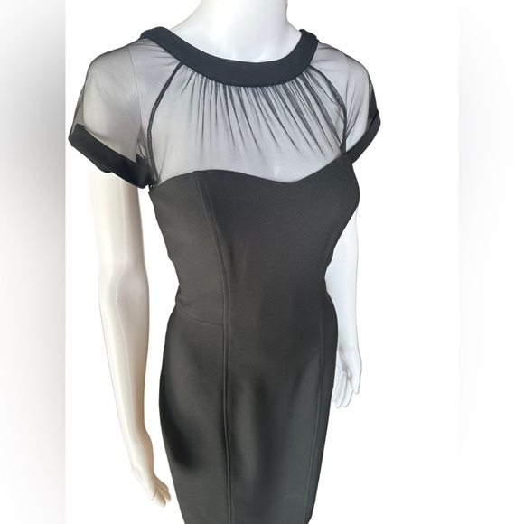 MAGGIE LONDON Women’s Black Illusion Round Neck Cap Sleeve Sheath Dress - Size 6 - Picture 5 of 11